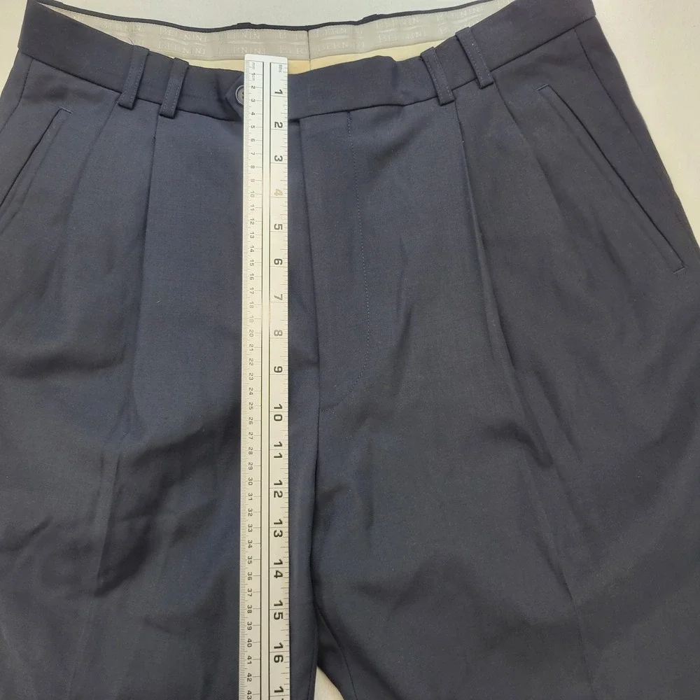 Zignone Dress Pants Mens 34x29 Black Wool Pleated Cuffed Made in Italy Trousers